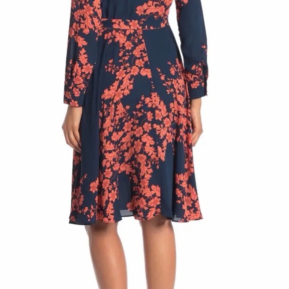 Nannette Navy and Red Floral Long Sleeve Dress - Picture 2 of 8